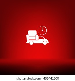 Flat paper cut style icon of vehicle. Delivery car symbol vector illustration