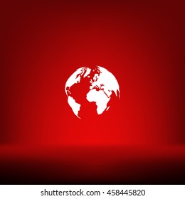 Flat paper cut style icon of globe. Vector illustration