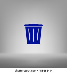 Flat paper cut style icon of trash can. Vector illustration