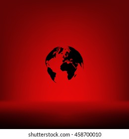 Flat paper cut style icon of globe. Vector illustration