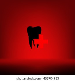 Flat paper cut style icon of tooth. Dentistry symbol icon vector illustration