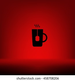Flat paper cut style icon of hot tea cup. Vector illustration