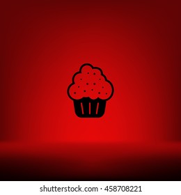 Flat paper cut style icon of cake. Vector illustration
