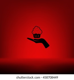 Flat paper cut style icon of cake. Vector illustration