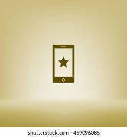 Flat paper cut style icon of mobile phone. Vector illustration