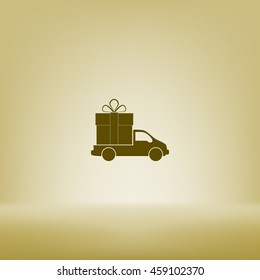 Flat paper cut style icon of vehicle. Delivery car symbol vector illustration