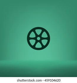 Flat paper cut style icon of old tape spool. Vector illustration