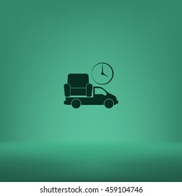 Flat paper cut style icon of vehicle. Delivery car symbol vector illustration