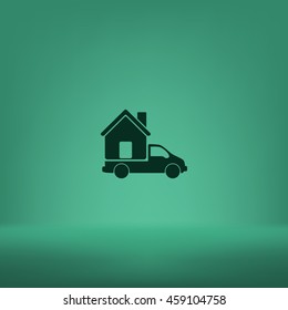 Flat paper cut style icon of vehicle. Delivery car symbol vector illustration