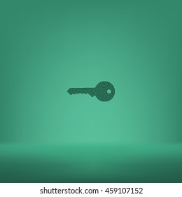 Flat paper cut style icon of an old key. Vector illustration