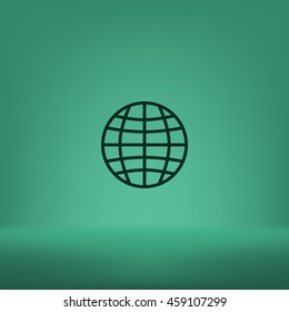Flat paper cut style icon of globe. Vector illustration