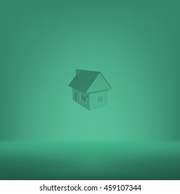 Flat paper cut style icon of house model vector illustration