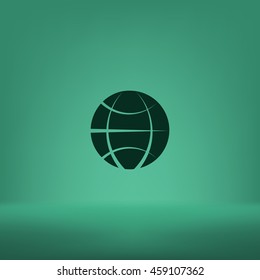 Flat paper cut style icon of globe. Vector illustration
