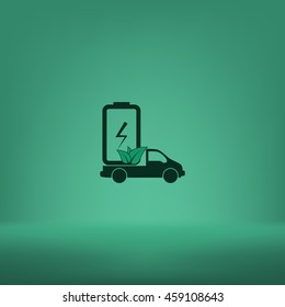 Flat paper cut style icon of eco vehicle. Delivery car symbol vector illustration
