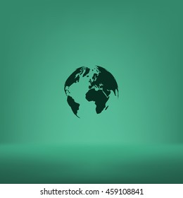 Flat paper cut style icon of globe. Vector illustration