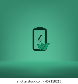 Flat paper cut style icon of eco friendly battery. Vector illustration