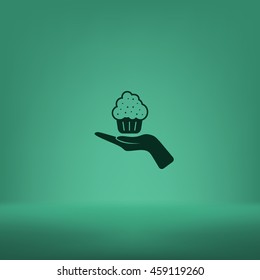 Flat paper cut style icon of cake. Vector illustration