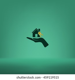 Flat paper cut style icon of home and keys. Vector illustration