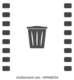 Flat paper cut style icon of trash can. Vector illustration