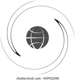 Flat paper cut style icon of globe. Vector illustration
