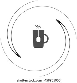 Flat paper cut style icon of hot tea cup. Vector illustration