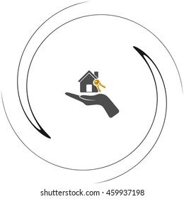 Flat paper cut style icon of home and keys. Vector illustration