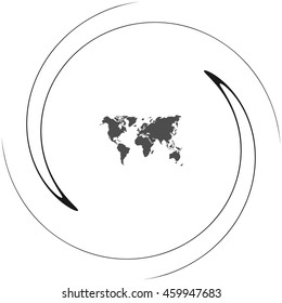 Flat paper cut style icon of World Map. Vector illustration
