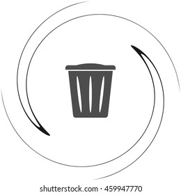 Flat paper cut style icon of trash can. Vector illustration