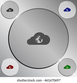 Flat paper cut style icon of a cloud with globe inside. Vector illustration