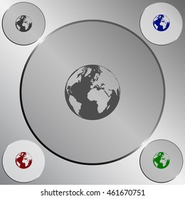Flat paper cut style icon of globe. Vector illustration