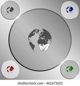 Flat paper cut style icon of eco planet. Vector illustration