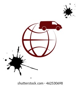 Flat paper cut style icon of vehicle. Delivery car symbol vector illustration