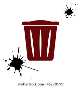 Flat paper cut style icon of trash can. Vector illustration
