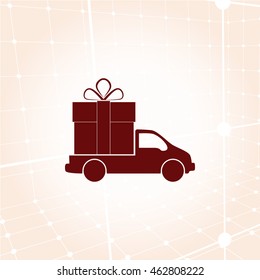Flat paper cut style icon of vehicle. Delivery car symbol vector illustration