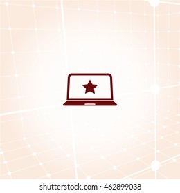 Flat paper cut style icon of laptop computer. Vector illustration