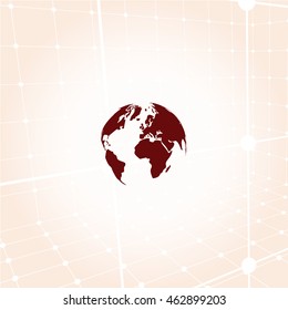 Flat paper cut style icon of globe. Vector illustration