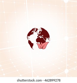 Flat paper cut style icon of eco planet. Vector illustration