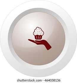 Flat paper cut style icon of cake. Vector illustration