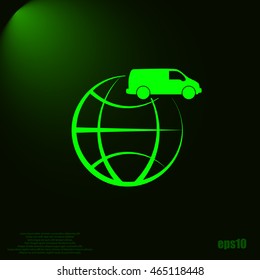 Flat paper cut style icon of vehicle. Delivery car symbol vector illustration