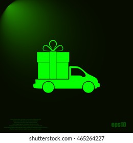 Flat paper cut style icon of vehicle. Delivery car symbol vector illustration
