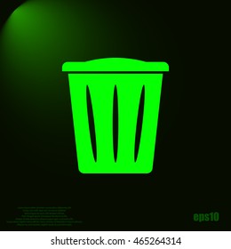 Flat paper cut style icon of trash can. Vector illustration