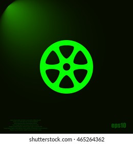Flat paper cut style icon of old tape spool. Vector illustration