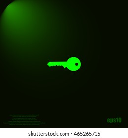 Flat paper cut style icon of an old key. Vector illustration