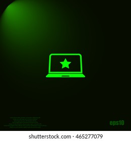 Flat paper cut style icon of laptop computer. Vector illustration