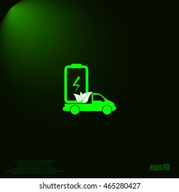 Flat paper cut style icon of eco vehicle. Delivery car symbol vector illustration