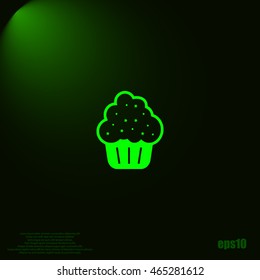 Flat paper cut style icon of cake. Vector illustration