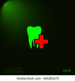 Flat paper cut style icon of tooth. Dentistry symbol icon vector illustration