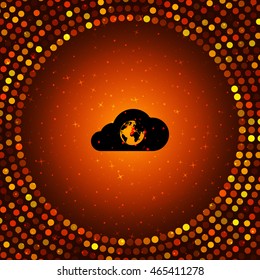 Flat paper cut style icon of a cloud with globe inside. Vector illustration