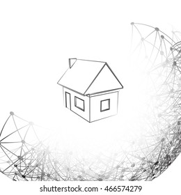 Flat paper cut style icon of house model vector illustration