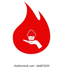 Flat paper cut style icon of cake. Vector illustration